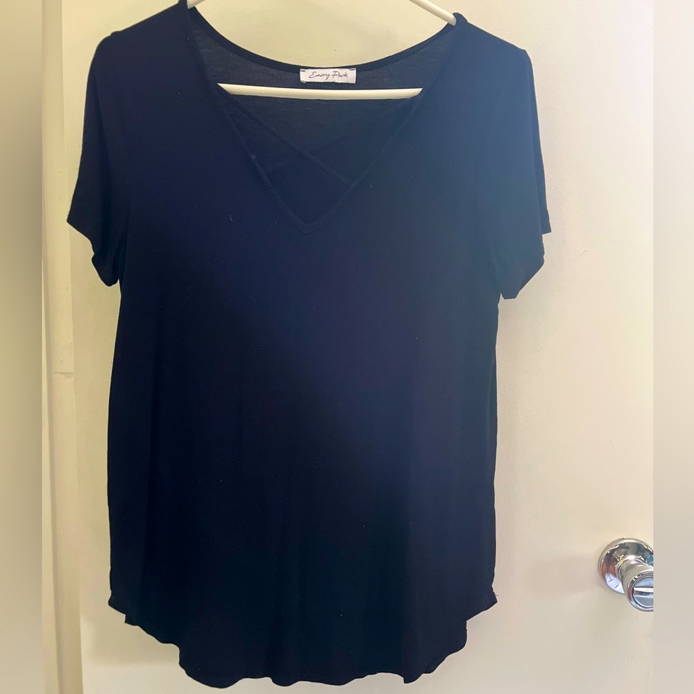 Black Cross-Neck Blouse